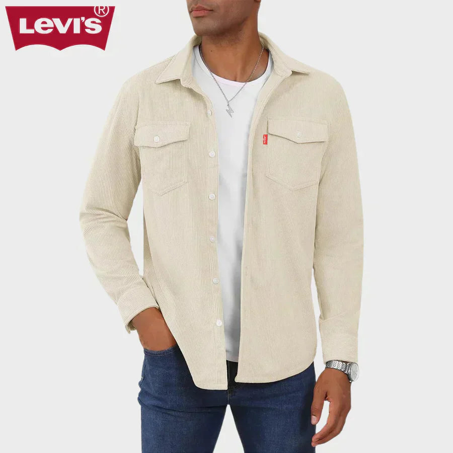Camicia casual da uomo in velluto a coste