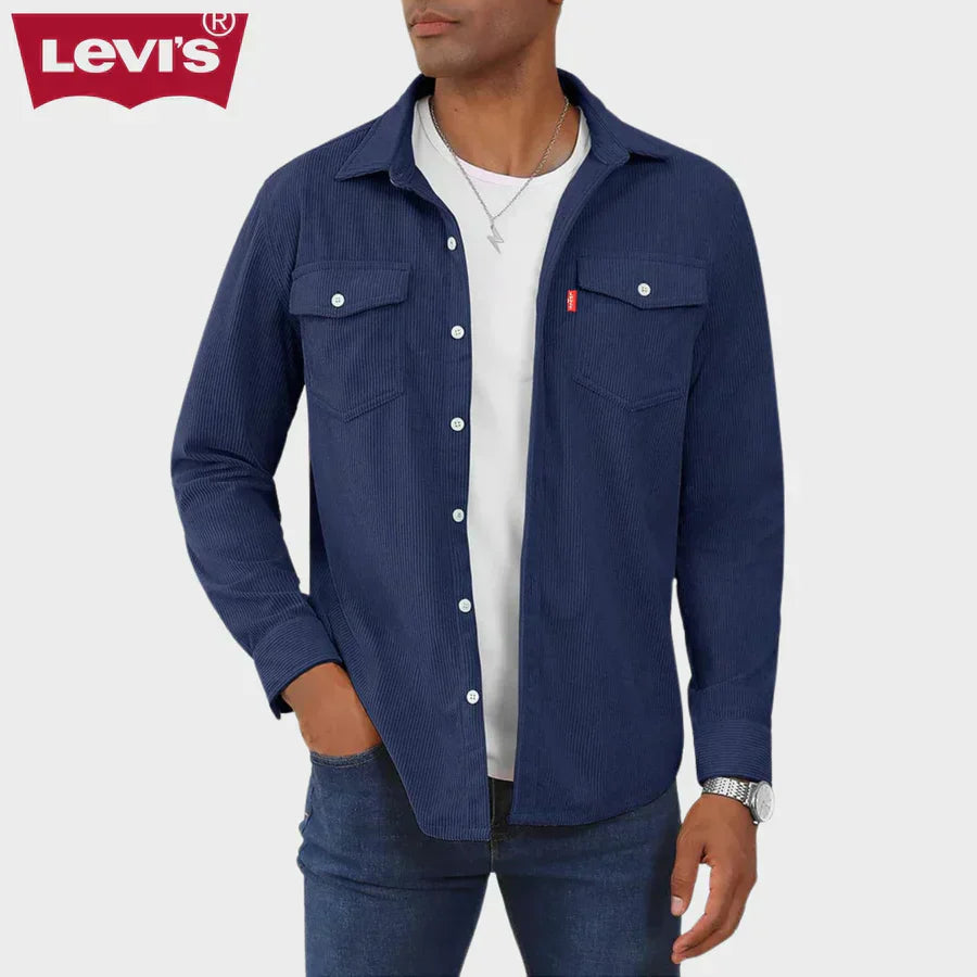 Camicia casual da uomo in velluto a coste