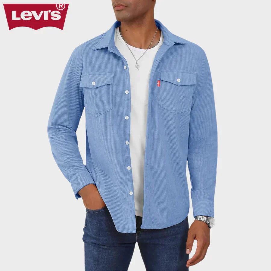 Camicia casual da uomo in velluto a coste