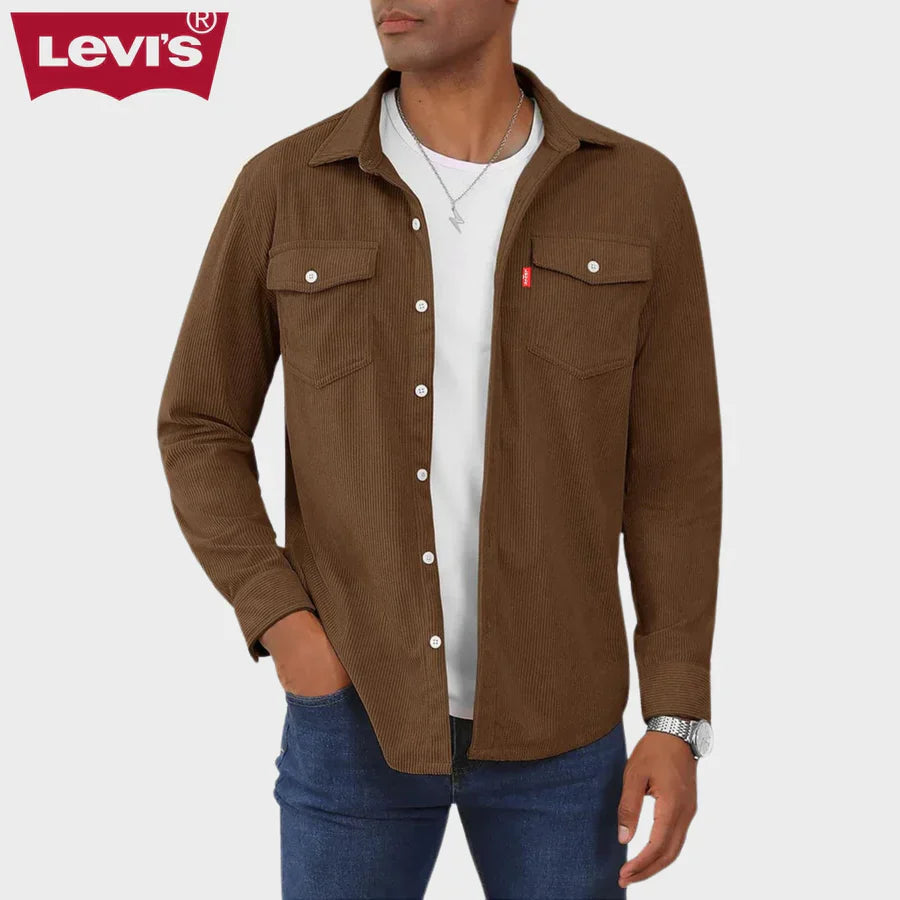 Camicia casual da uomo in velluto a coste