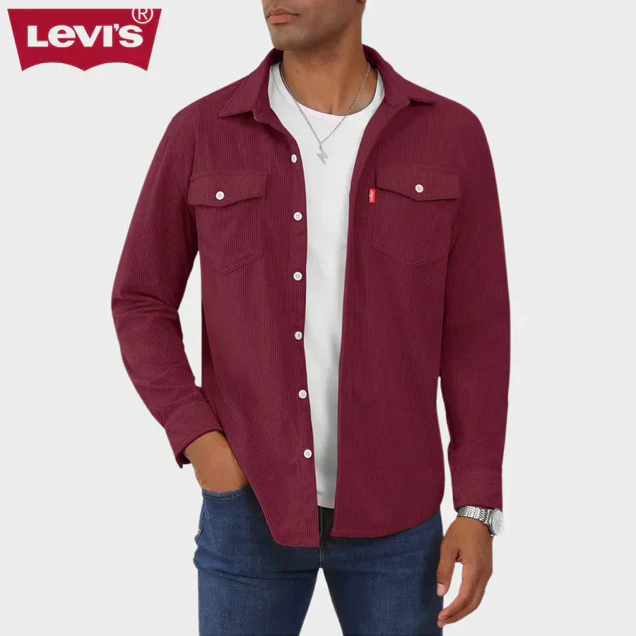 Camicia casual da uomo in velluto a coste